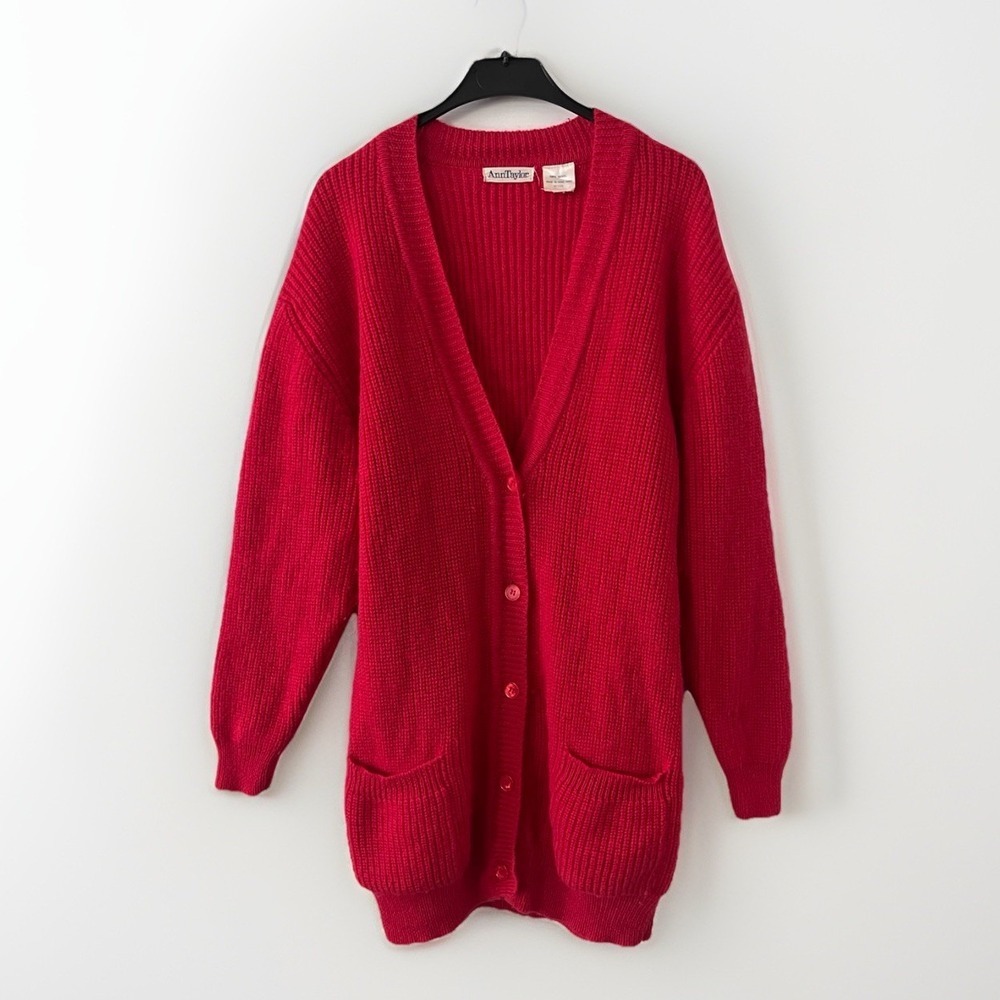 VTG Ann Taylor Oversized Red Wool Cardigan Sweater 80s 90s BOHO‎ Valentine’s Day